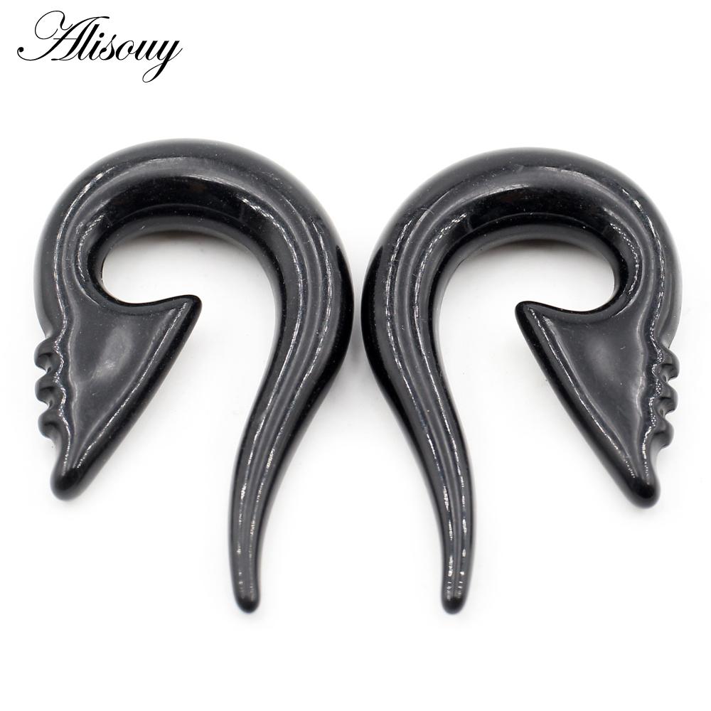 Alisouy 2 pièces 2-8mm couteau noir acrylique spirale bouchons d'oreille civière expanseur Tunnels cônes jauges boucles d'oreilles corps Piercing bijoux