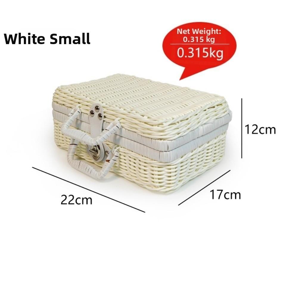 

Retro Portable Rattan Woven Box Decorative Suitcase Woven Picnic Box with Handle Rattan Storage Box Gifts