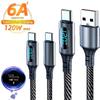 111W Cable 6A Super Fast Charging Cable USB-C Type-C Phone Data Cord Nylon Braided With LED Digital Display For Samsung Xiaomi