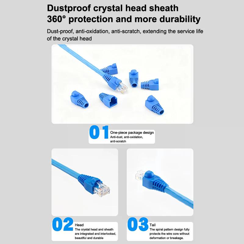 20pcs OD6.5 Cable Connector Plug Cover CAT5E CAT6 RJ45 Ethernet Network Cable 10 Colors Strain Relief Boots RJ45 Connector Caps