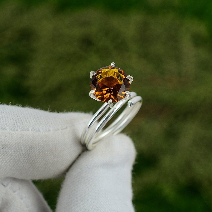 

Sisters Day Sale 925 Silver Citrine Gemstone Anniversary Statement Bezel Ring Adjustable