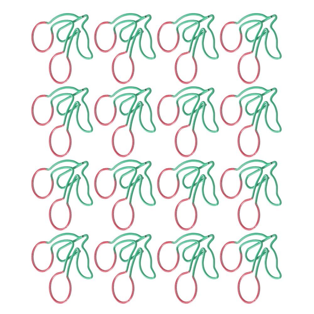20Pcs Cherry Shaped Paper Clips 2‑Color Red and Green Fruit Shaped Paper Clips Small Size 3.1 ×3.1cm Fruit Pin