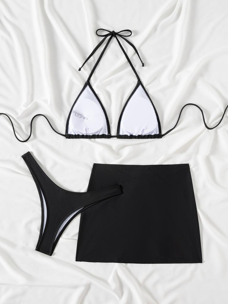 Triangle Tie Sexy High Waist Split Three-Piece Bikini Swimsuit for Women