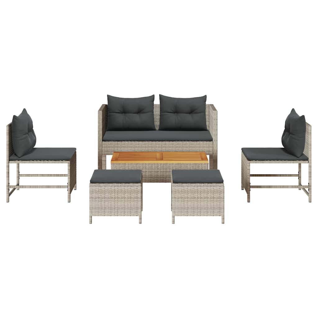 6 Piece Garden Sofa Set in Light Gray and Dark Gray Poly Rattan