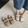 Women's Thick Heel Butterfly Knot Toe Cover Slippers Slip-On Summer Outdoor Casual Flat Bottom Rubber Sole Sandals