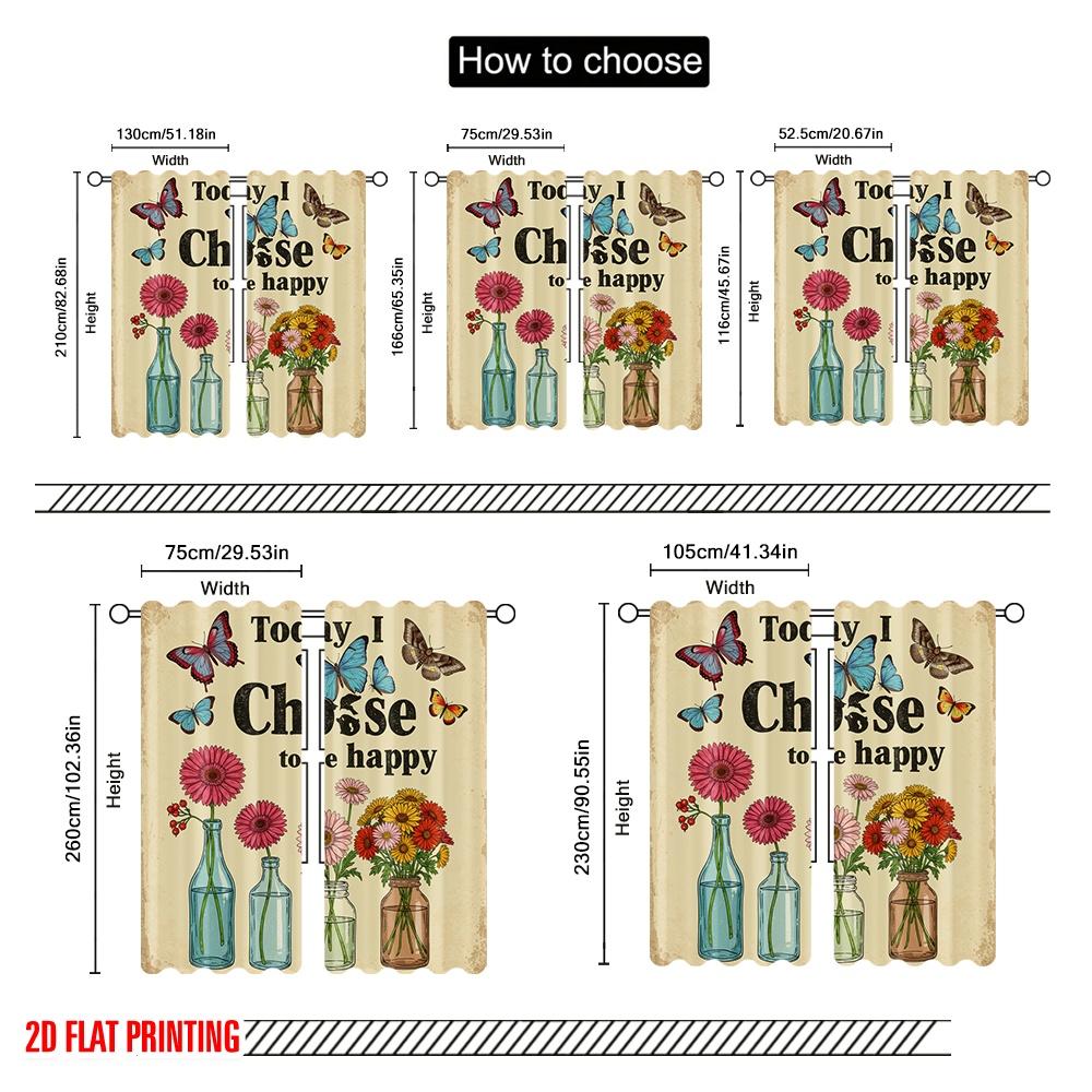 2pcs 2D Flat Printing Window Curtains Today I Choose Happy Butterflies Flowers Polyester Without Electricity Party Decorations