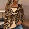 Tops for Women  Leopard Print Long Sleeve Fake Two‑Piece Top Fall Casual Slim Pullover Women's Long Sleeve Top