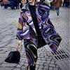 2025 Autumn/Winter European & American Women's Long Woolen Print Coat - Elegant & Warm Trench Overcoat.