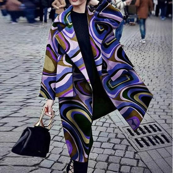 2025 Autumn/Winter European & American Women's Long Woolen Print Coat - Elegant & Warm Trench Overcoat.