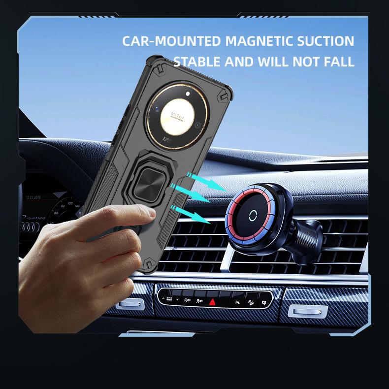 KEYSION Shockproof Armor Case for Honor X9b 5G Silicone+PC Upright Metal Live Ring Stand Phone Cover for Huawei Magic 6 Lite 5G