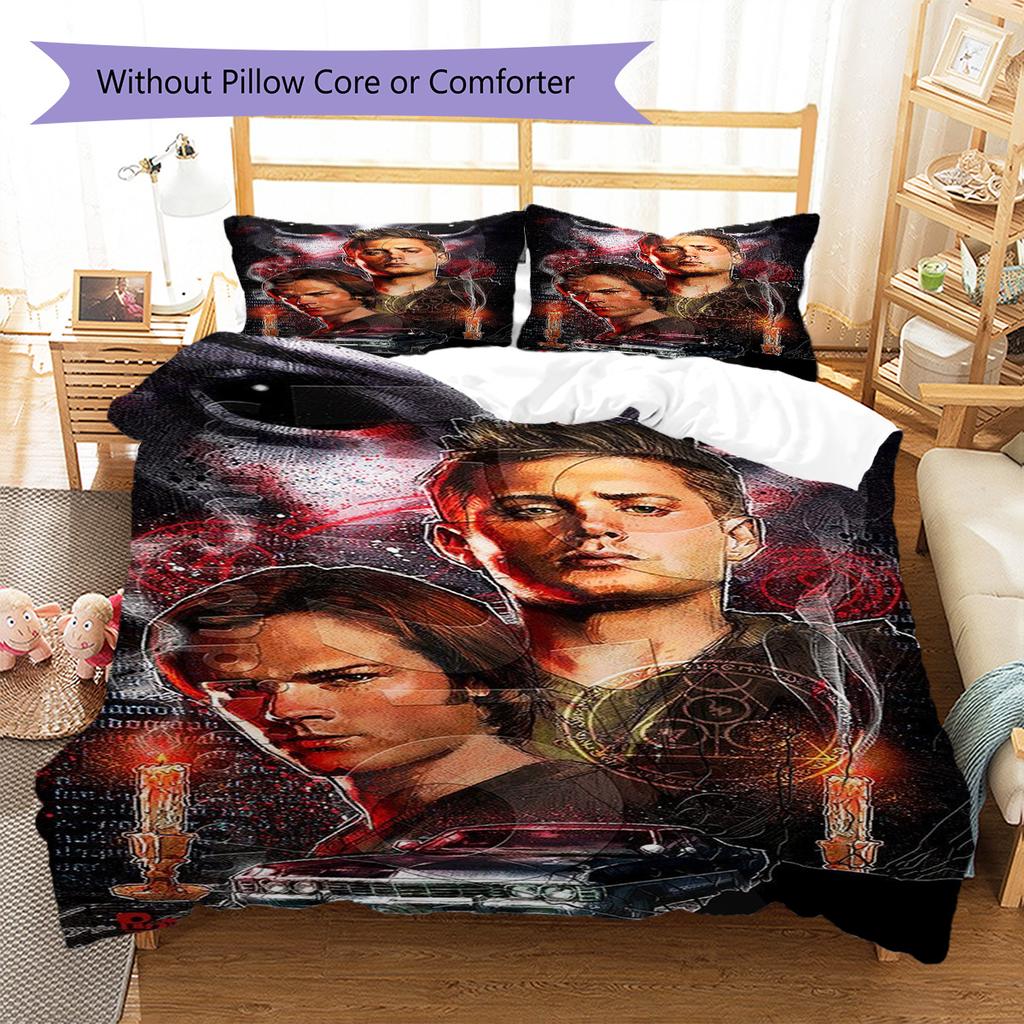 Supernatural Pattern Bedding Set Quilt Cover Pillowcase Home Decor Gift (1 * Duvet Cover + 2 * Pillowcase, Without Core)