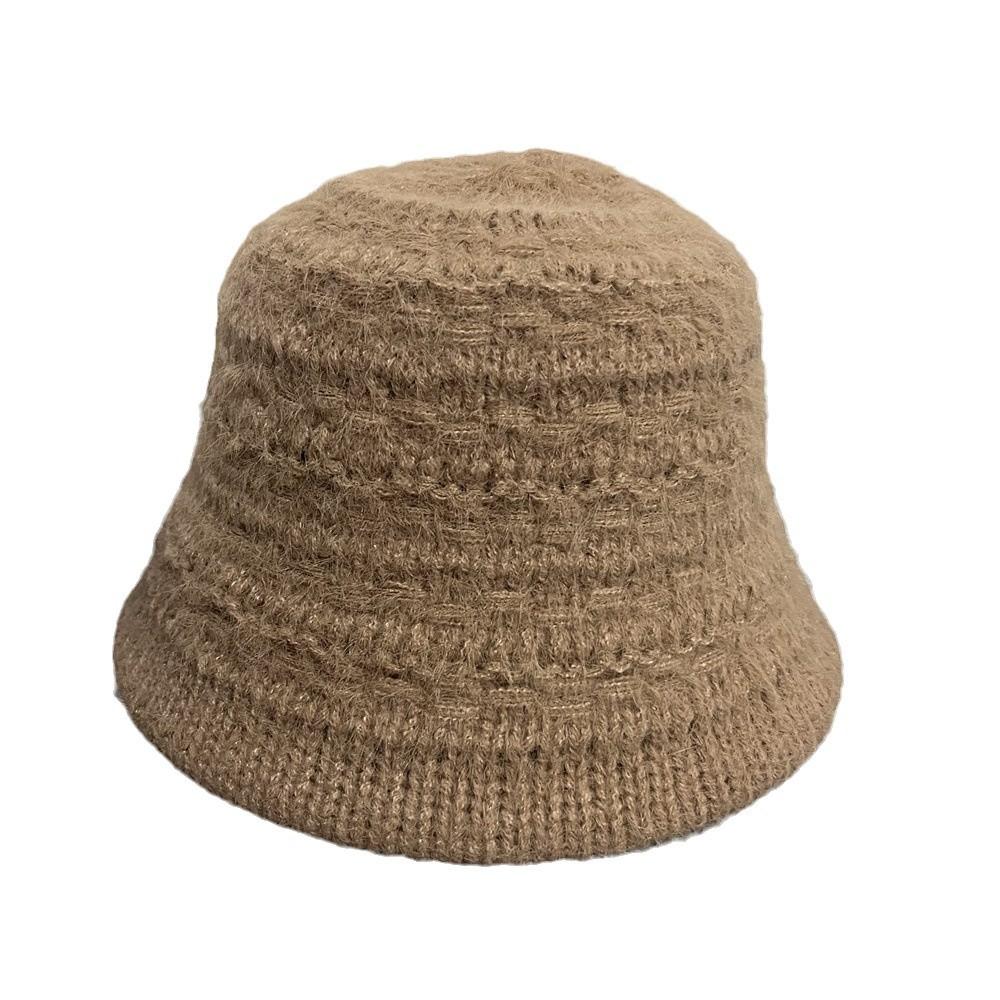 Knitted bucket hat women's autumn and winter new big head circumference women's wool hat versatile casual solid color bucket hat