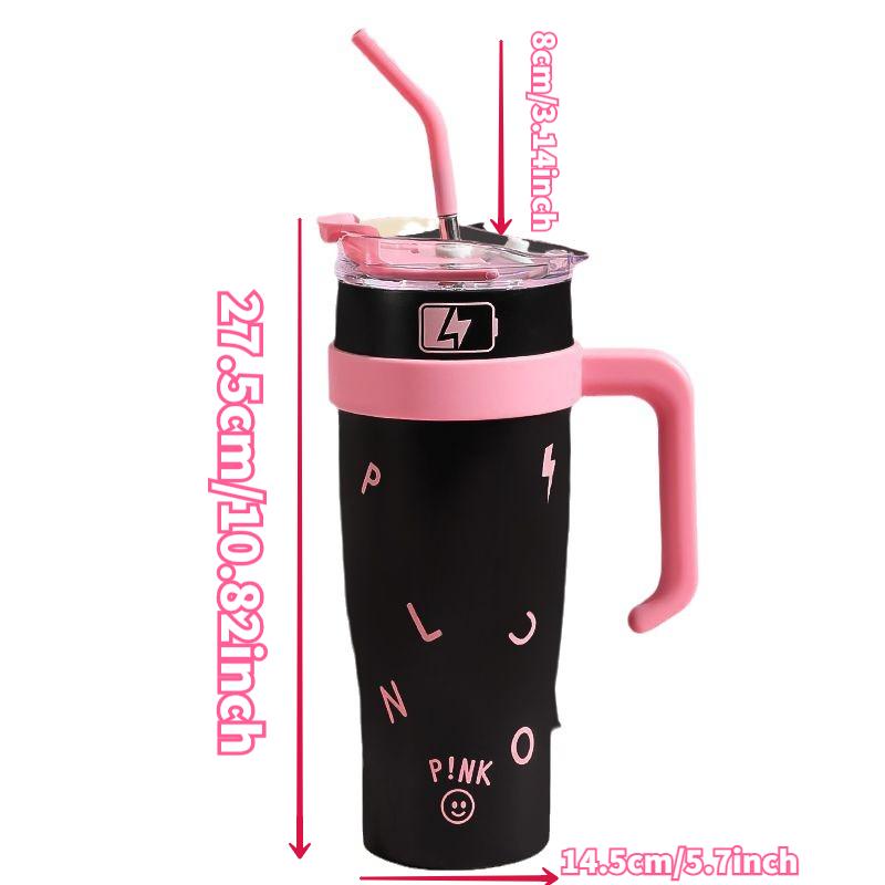 

Black Pink Stainless Steel Insulated Water Bottle, Large Capacity 40oz, with Handle and Straw, Perfect Gift for Home Office Use 1200ml чёрный