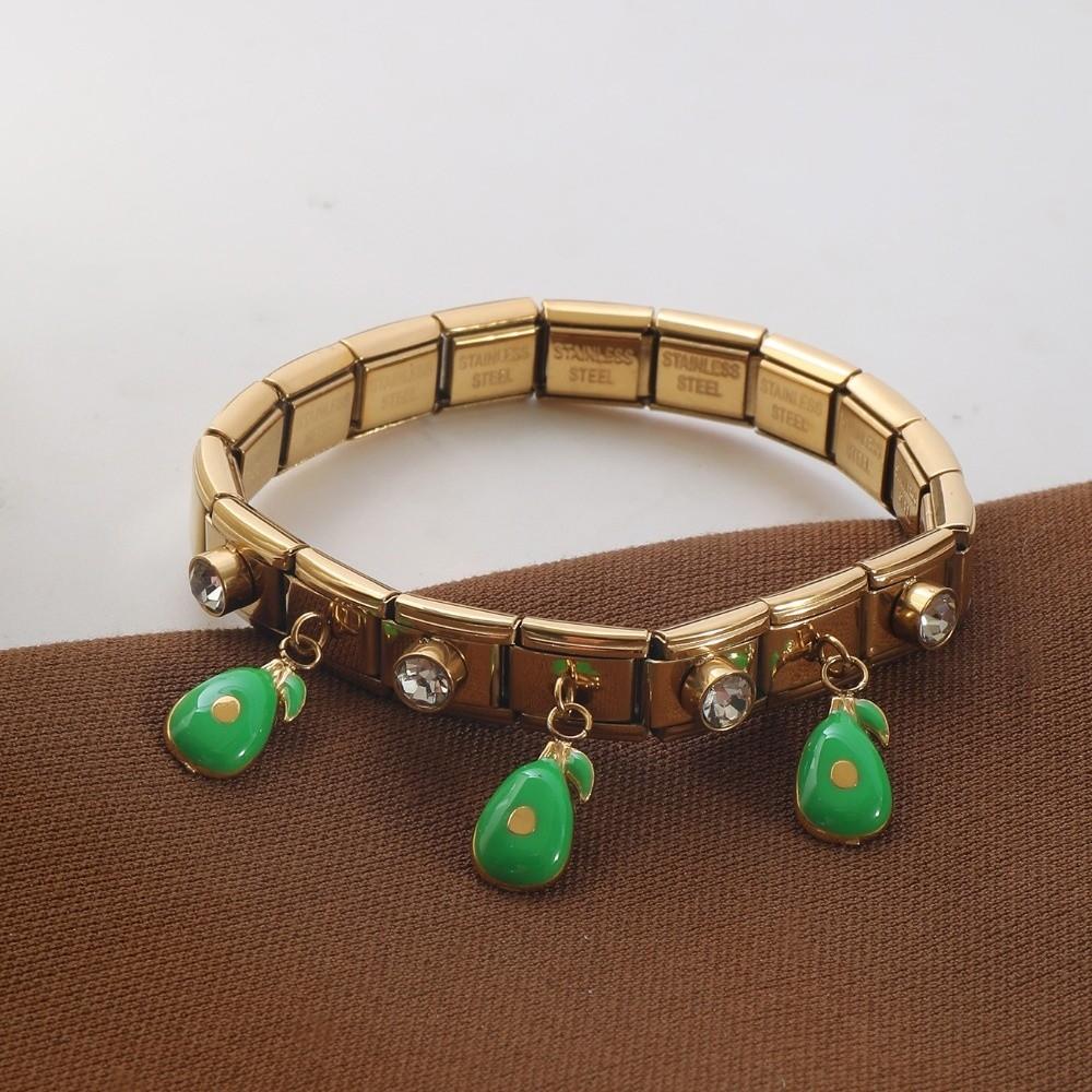 Watermelon Fruit Pendant Bangle Crystal Stainless Steel Bracelet Vacation