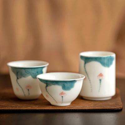 Handbemalte Lotus Teetasse Jade Porzellan Unterglasur Einzelne Tasse Haushalt Keramik Kung Fu Teetasse Teegeschirr Chinesische Gongfu Teeschale