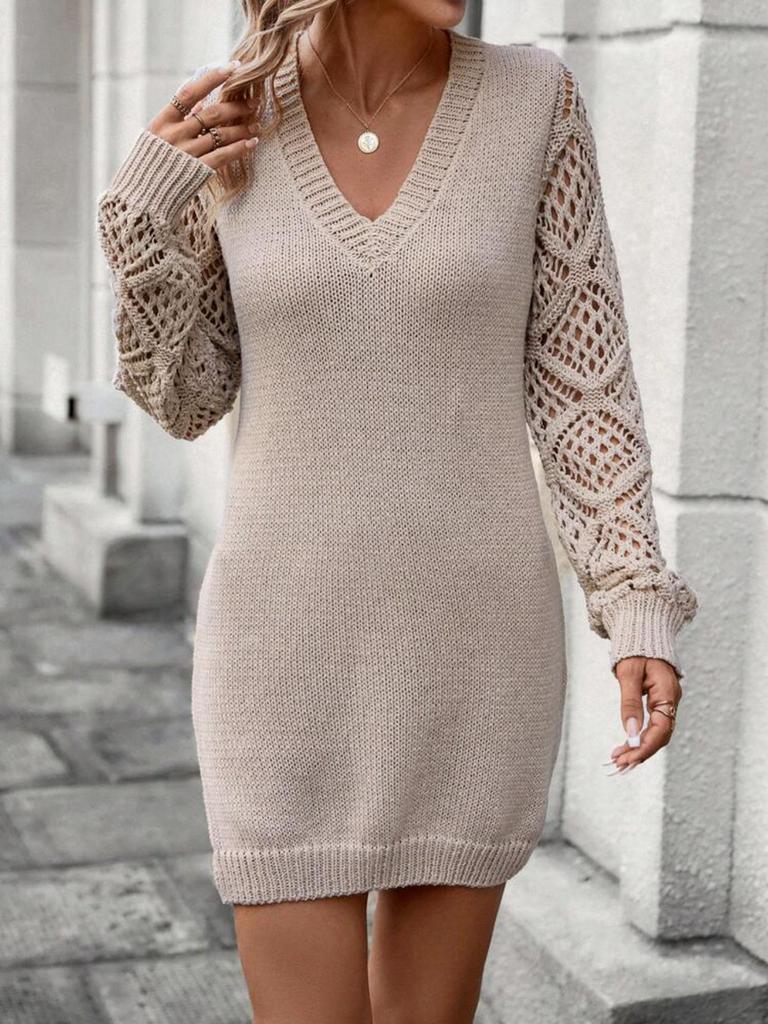 Color Block Open-Front Knit Sleeves Sweater Dress