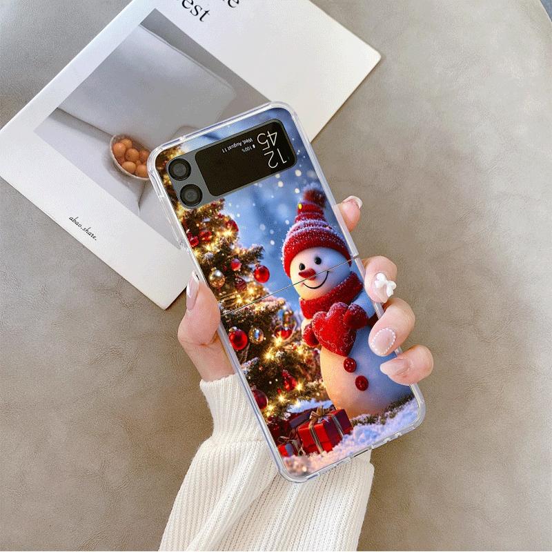 Winter Snow Scene Snowman Christmas Tree Clear Phone Case for Samsung Galaxy Z Flip 7 Flip 6 4 3 Folding Cover for Z Flip7 Flip5
