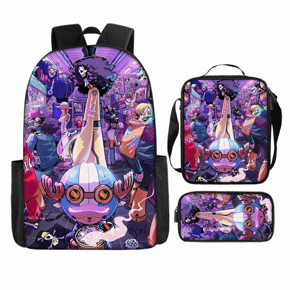 Anime Rucksack Set One Piece Naruto Schultasche für Jungen Schüler Laptop Rucksack Umhängetasche Federmäppchen 3-teilig Große Kapazität Wasserdicht