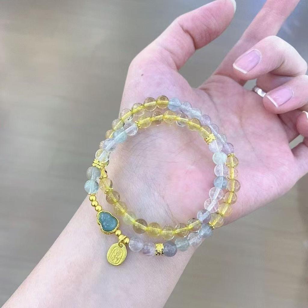 New Chinese-Style Retro Tungsten Beaded Bracelet Yellow Quartz Amethyst Ice Crystal-Women's Gift for Party Occasions