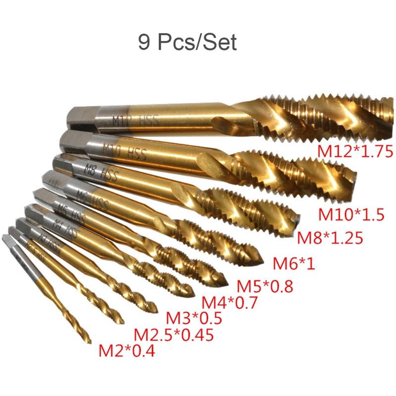 Buy 9pcs M2-M12 Titanium Coated High Speed Steel HSS Screw Thread ...