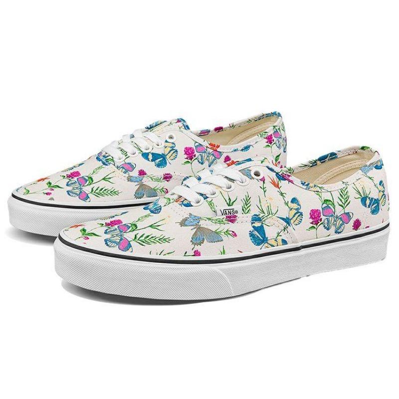 Vans Authentic unisex low-top skate shoes white with butterfly and floral print VN0A5HZSUC0