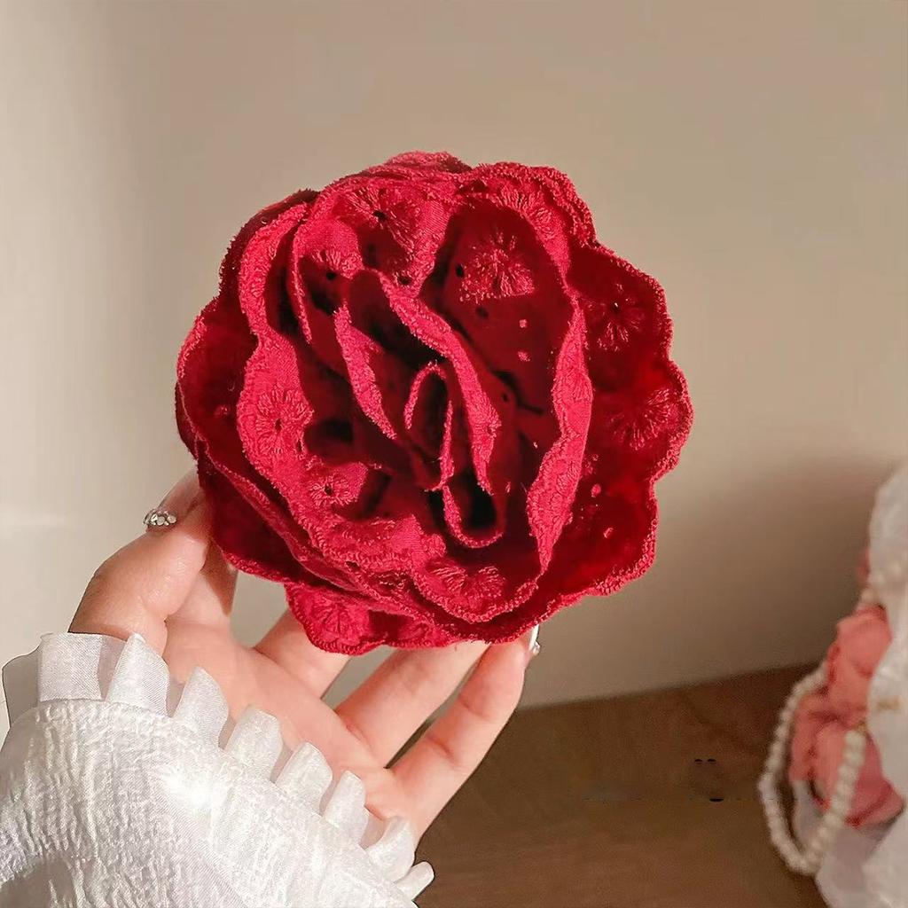1pc Gentle Lace Rose Flower Hair Clip, Elegant French Hair Clip, Back of the Head Bun Shark Clip, Half-up Hair Clip