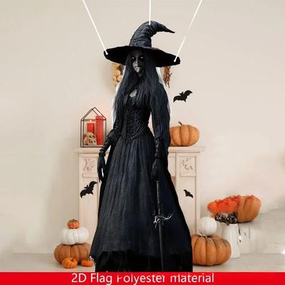 Halloween Costume Role-playing Banner Spooky Zombie Ghost Bride Witch And Reaper 2d Flat Hanging Flag For Scary Party Wall Decor