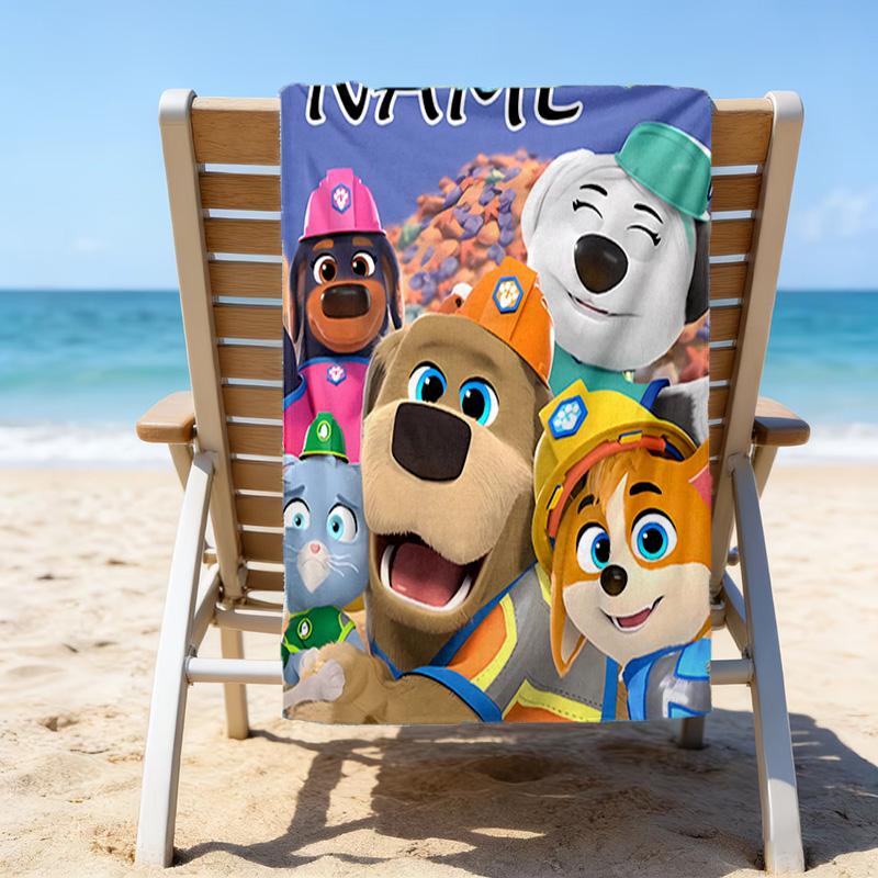 1pc Pupstruction Beach Towel with Custom Name, Beach/Swimming/Bath/Picnic/Camping Towel, Suitable for Seaside Beaches