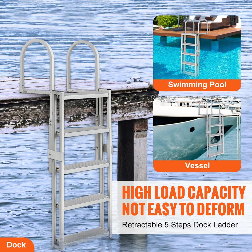 SucceBuy 4/5 Steps Retractable Dock Ladder 350Lbs Adjustable Height Swim Ladder with Rubber Mat for Pool Lake Marine Boarding