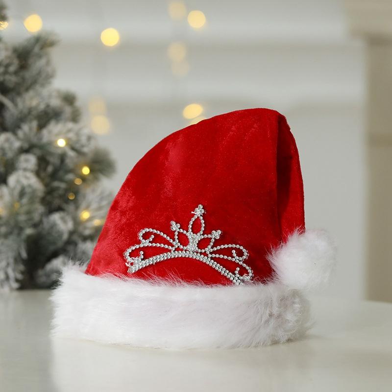 Sequin Santa Hat Soft Red Plush Christmas Hat Holiday Crown Hat Vibrant For Home Decoration Cosplay Christmas Parties