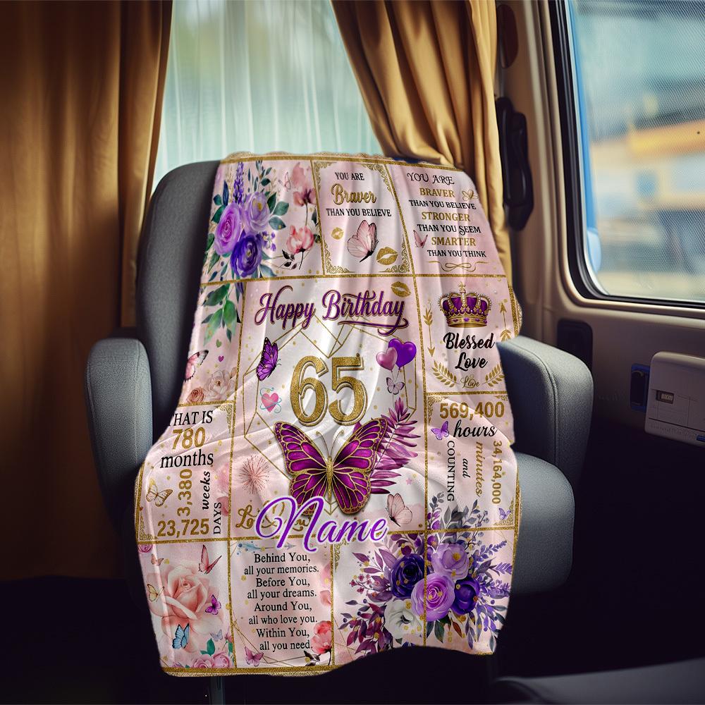 Happy Birthday 65Th Rv Customize Your Name Blanket Comfortable Soft Lightweight Allseason Multipurpose Blanket For Travel Camping Picnic Sofa Bed
