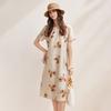Zhaojun Women's Mulberry Silk Ginkgo Print Short-Sleeve Dress