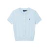 Polo Pony Embroidered Single Button Round Neck Short Sleeve Knit Top Standard Fit Women Tops 211873382-501