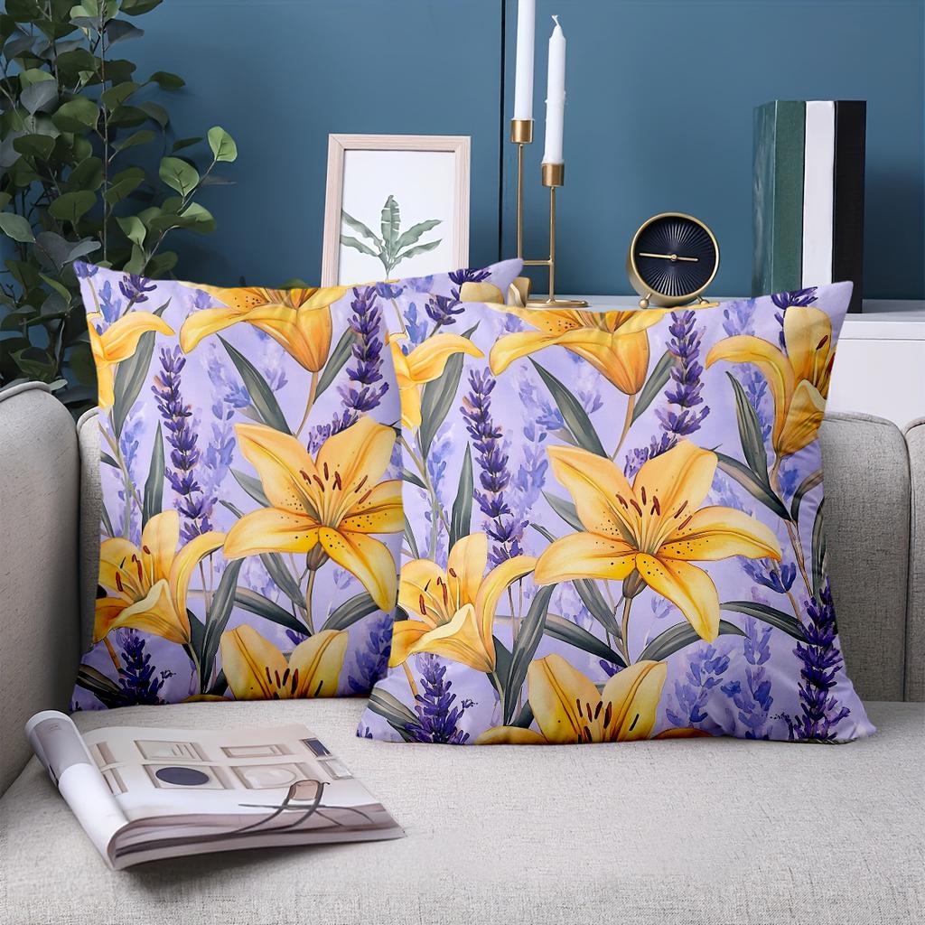 1 Pieces Watercolor Yellow Lavender Floral Throw Pillow Covers Pattern Cushion Cover Suitable For Sofa Bedroom Pillow Cover