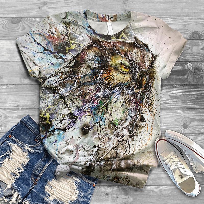 Summer New Bird 3D Printed Women's Top Loose Short Sleeve Loose Casual T-shirt
