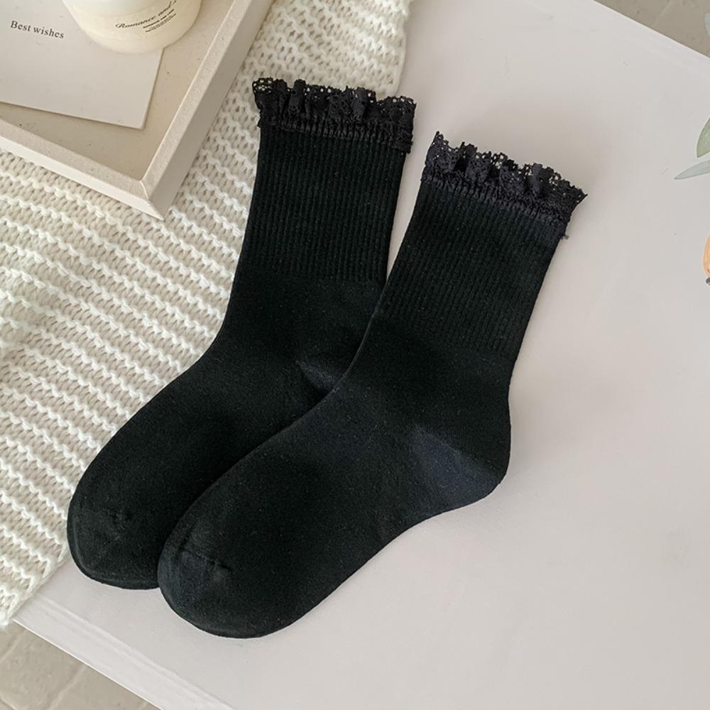 Breathable Women's Socks Lace Frilly Crew Socks Fashion Long Socks