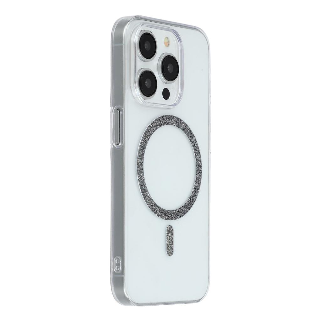 For iPhone 14 Pro Magnetic Case Glitter Ring 1.5mm Hard PC Clear Phone Cover