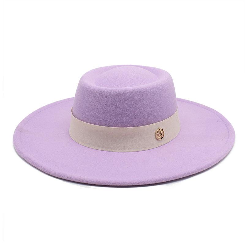 Solid Color Wool 9.5Cm Brim Mark Men'S And Women'S Warm Outdoor Oval Hoop Top Hat