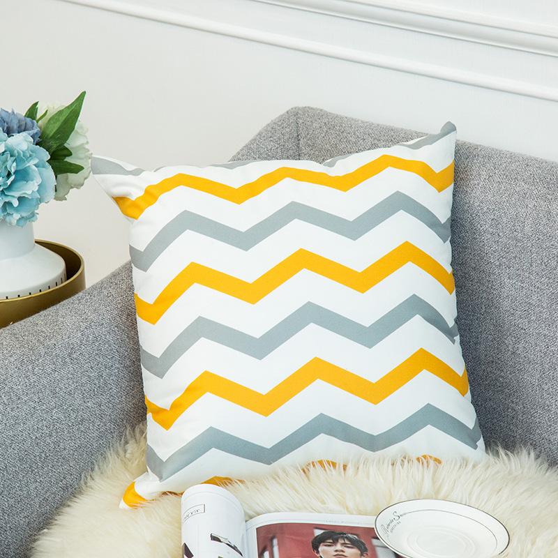 Warm Yellow and Gray Geometric Striped Pillowcase Pattern Sofa Thickened Short Plush Simple Cushion Cover Does Not Include Pillowcases