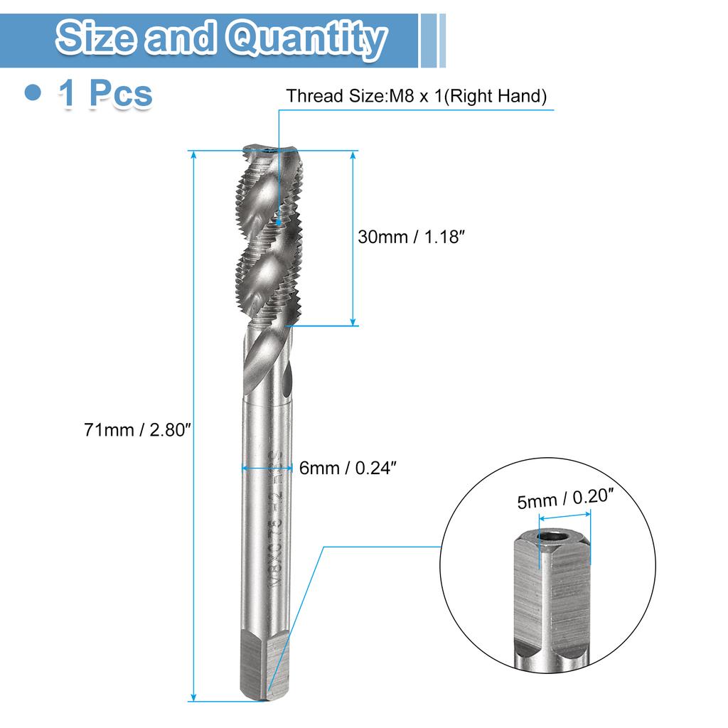 M2 M2.5 M3 M4 M5 M6 M7 M8 M10 M12 M14 M16 M18 M20 M22 Spiral Flute Thread Tap Metric Machine Taps HSS6542 Uncoated