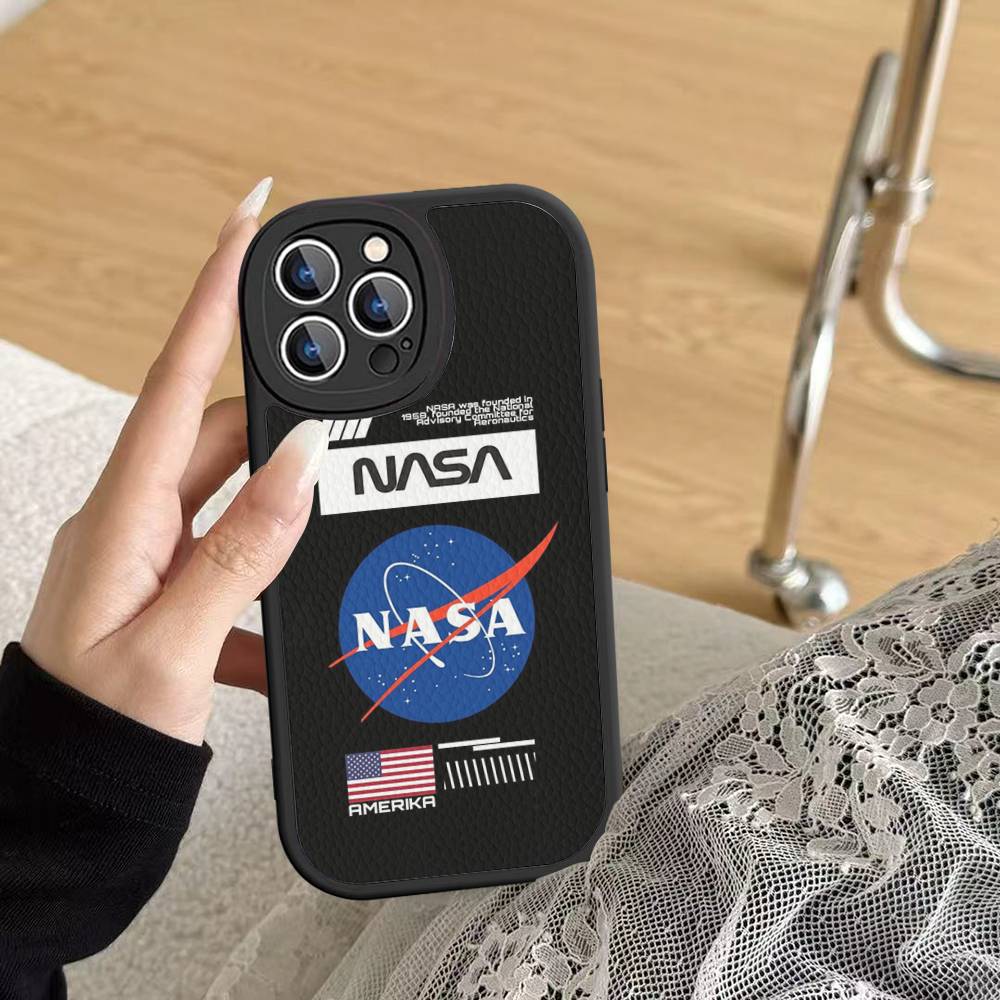 USA N-Nasa Leather Phone Case For IPhone 16 14 15 Pro Plus 13 12 11 Pro Max Silicone Cover
