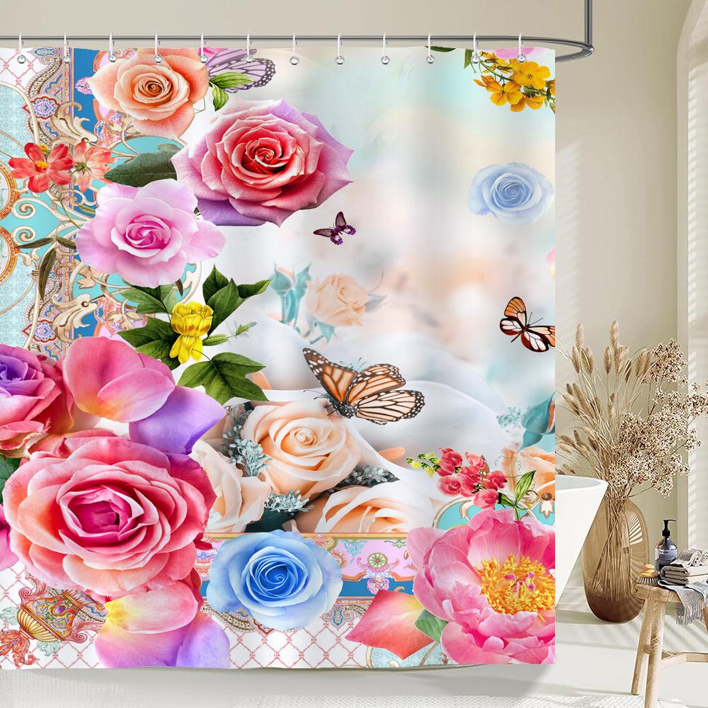 Flowers Pattern Shower Curtains Bath Curtain Waterproof Bathroom 3d Print Decor With Hooks Washable Fabric 180*180 Bath Screen