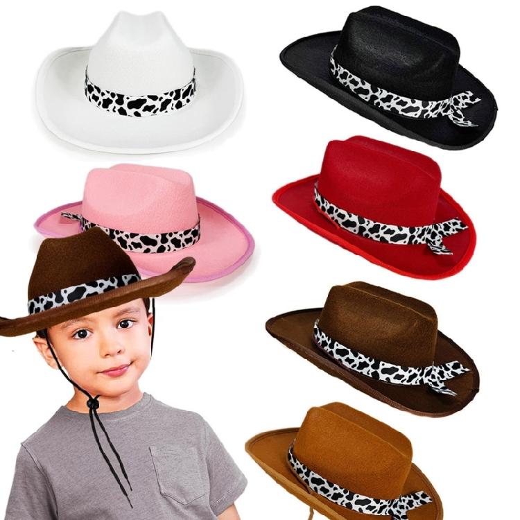 Trendy Cow Embellished Cowboy Hats For Youth Soft Multiple Color Size Photo Props