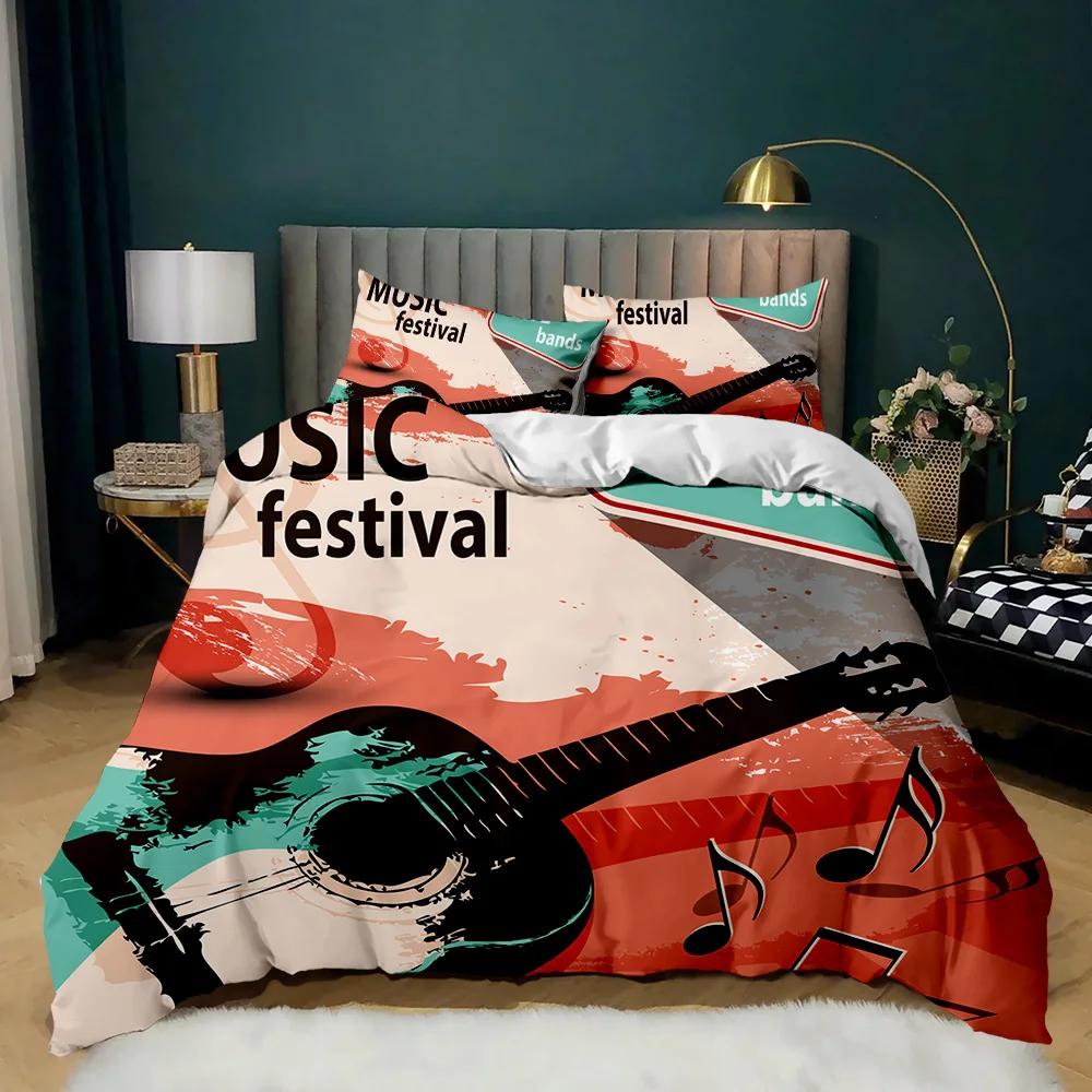 Guitar Duvet Cover Set Electric Guitar In Burning  Musical Creativity Concept Music Double Queen King Size Polyester Qulit Cover