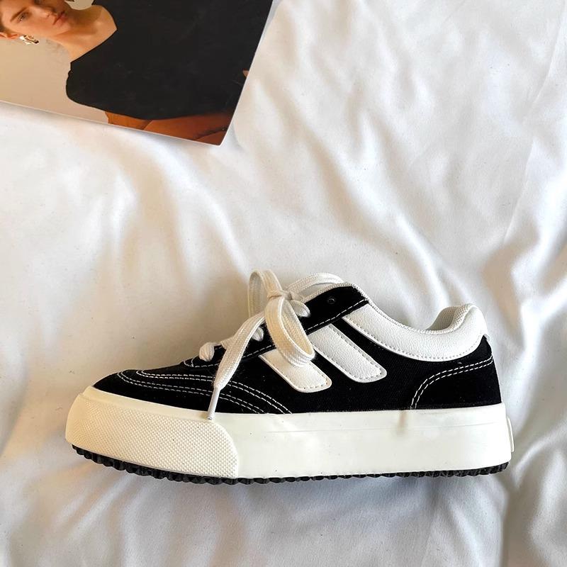 Vintage Hong Kong Style Black Canvas Sneakers Women Casual Versatile Board Shoes