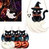 Front Porch Holiday Sign Halloween Wooden Door Hanging Sign, Black Cat Bat Pumpkin Wall Plaque with Easy Hang Decoration Jute Rope, Farmhouse