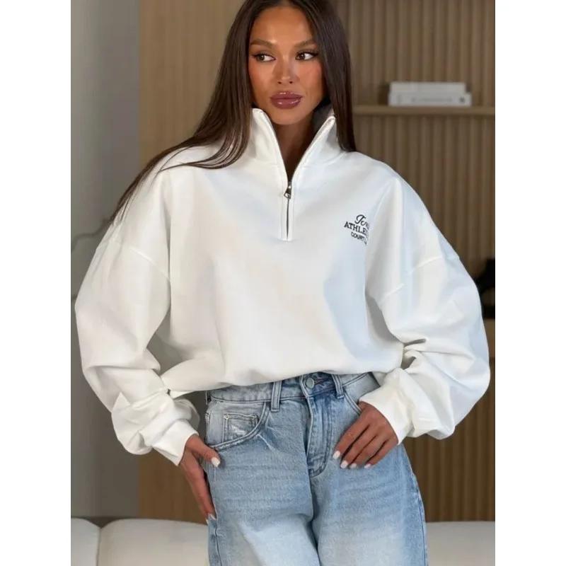 Autumn and Winter Temperament Loose Jacket Lapel Sweatshirt Fashionable Half-zip Versatile Western-style Printed