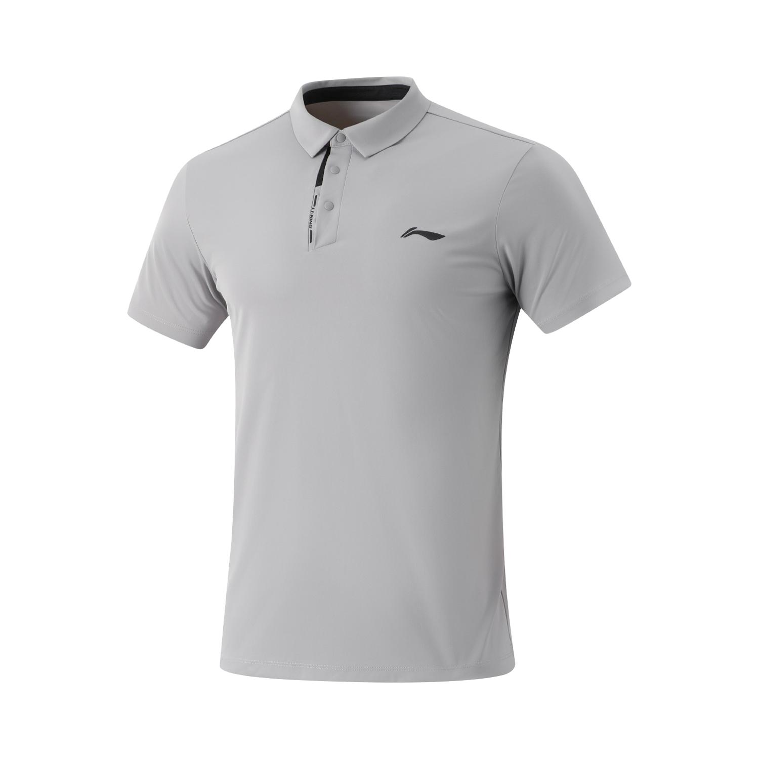 

Li-Ning Простая однотонная удобная дышащая универсальная повседневная футболка-поло с коротким рукавом мужская топы геологически-серый APLV047-5 3XL