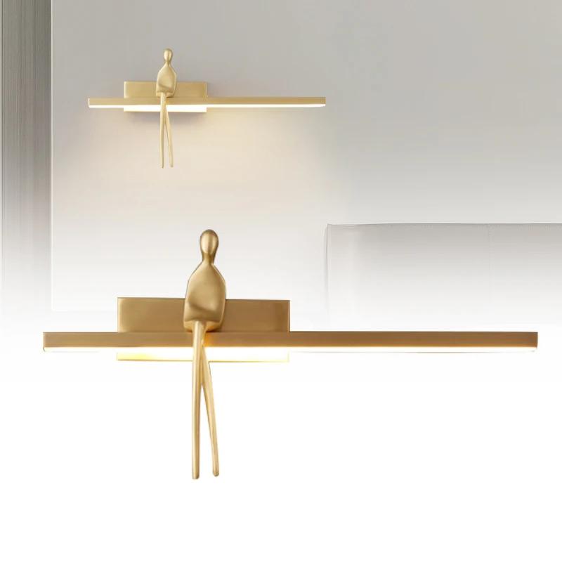 Nordic Light Luxury Bedroom Bedside Strip Wall Lamp Minimalist Living Room Hotel All-copper Wall Light 3 Color Dimming Lighting