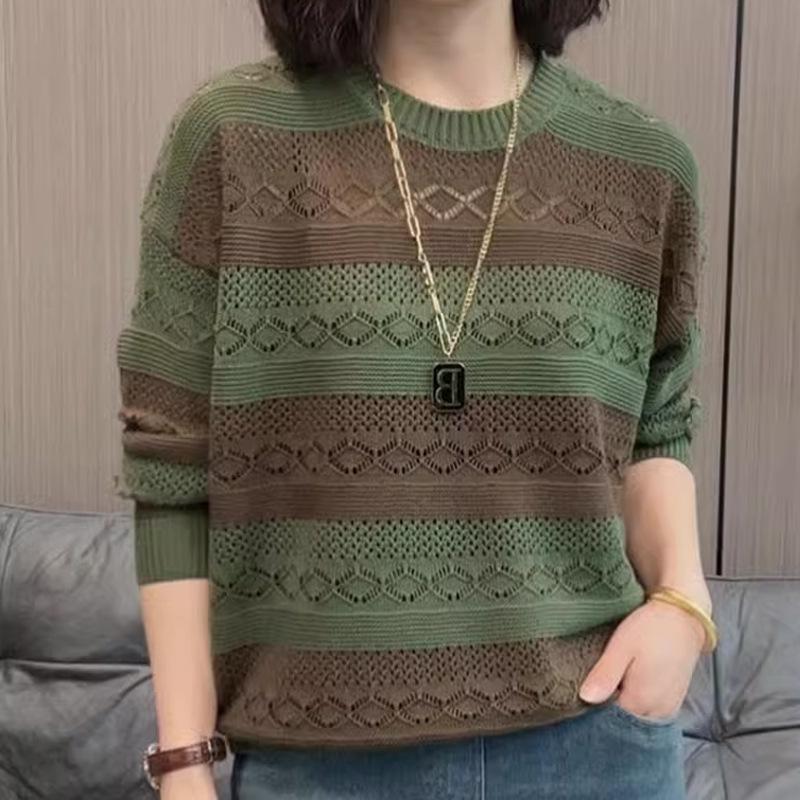 Women's Spring and Autumn Sweater Hollow Long Sleeve Knitted Base Sweater